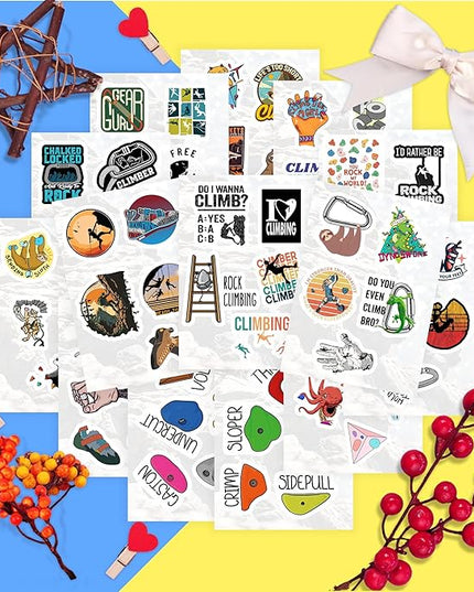 BulbaCraft Rock Climbing Stickers for Water Bottle and Laptop - Rock Climbing Party Supplies & Decorations, Waterproof Vinyl Decals, Adventure and Sport Stickers, Gifts for Women & Men