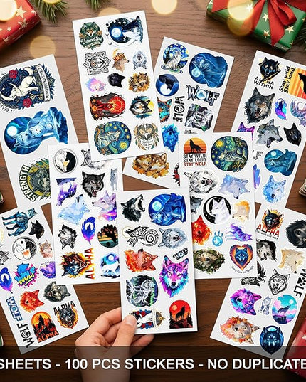 100 Pcs Wolf Stickers Pack Magic Animals Sticker Vinyl Cute Moon Mystic Family Wolves Car Decals Laptop Decor Water Bottles Scrapbook Hard Hat Gift for Unisex Adults Teen Men Women