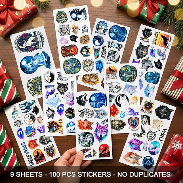 100 Pcs Wolf Stickers Pack Magic Animals Sticker Vinyl Cute Moon Mystic Family Wolves Car Decals Laptop Decor Water Bottles Scrapbook Hard Hat Gift for Unisex Adults Teen Men Women