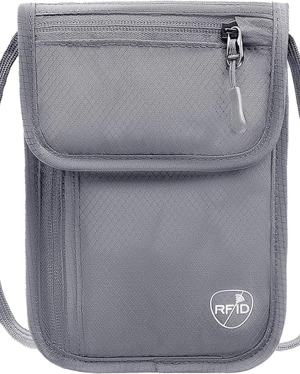 SUPACOOL Neck Wallet, RFID Blocking Passport Holder, Travel Pouch, Hidden Neck Pouch for Travel(Grey)