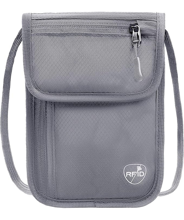 SUPACOOL Neck Wallet, RFID Blocking Passport Holder, Travel Pouch, Hidden Neck Pouch for Travel(Grey)