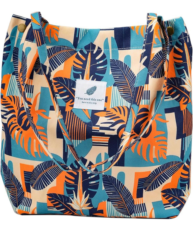 Corduroy Tote Bag Cute Tote Bags for Women Shoulder Bag with Inner Pocket for Work Beach Travel and Shopping Grocery