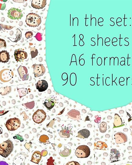 BulbaCraft Hedgehog Stickers for Water Bottle and Laptop - Hedgehog Party Supplies & Decorations, Waterproof Vinyl Decals, Cute Animal and Pet Stickers, Gifts for Women & Men