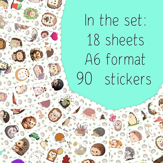 BulbaCraft Hedgehog Stickers for Water Bottle and Laptop - Hedgehog Party Supplies & Decorations, Waterproof Vinyl Decals, Cute Animal and Pet Stickers, Gifts for Women & Men