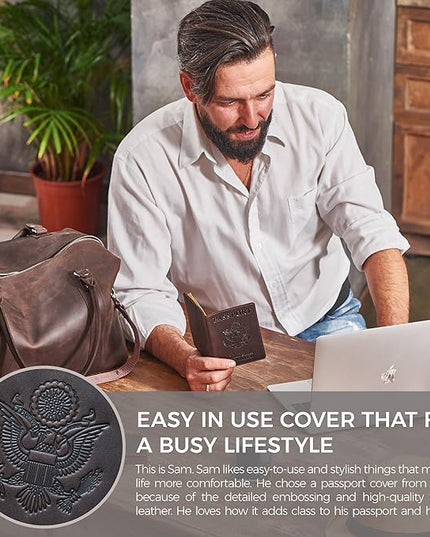 Shvigel US Leather Passport Book Cover - Thin American Travel Passport Holder - Premium International USA Passport Protector Case for Women Men (Brown Vintage)