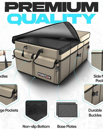 FORTEM Trunk Organizer For SUV Car Trunk Organizer, Foldable Storage, Car Accessories for Women Men, Collapsible Bag, Perfect Christmas Gifts, 600D Oxford, Non Slip Bottom, Straps, Soft Cover (50L)