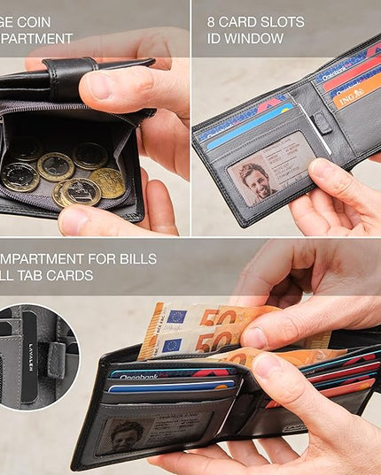 Lavalen Soft Leather Wallet for Men - Mens Wallet Bifold with Zipper Coin Pocket - Holds Bills, Credit Cards, Coins - Carteras para Hombres Piel - Billeteras de Hombres Cuero Original - RFID Blocking.