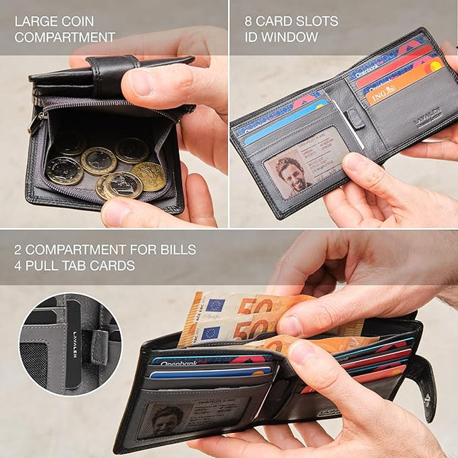 Lavalen Soft Leather Wallet for Men - Mens Wallet Bifold with Zipper Coin Pocket - Holds Bills, Credit Cards, Coins - Carteras para Hombres Piel - Billeteras de Hombres Cuero Original - RFID Blocking.