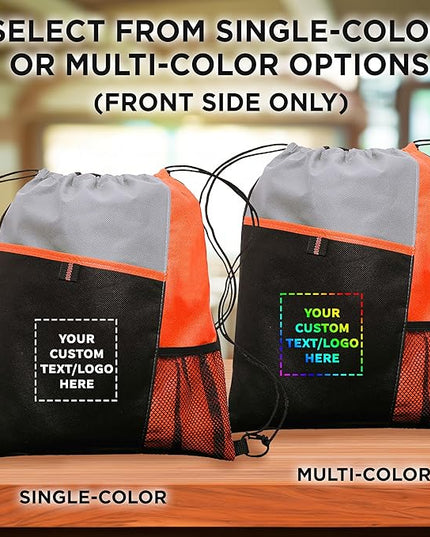 DISCOUNT PROMOS Custom Non-Woven Drawstring Backpacks Set of 10/50/100, Personalized Bulk Pack