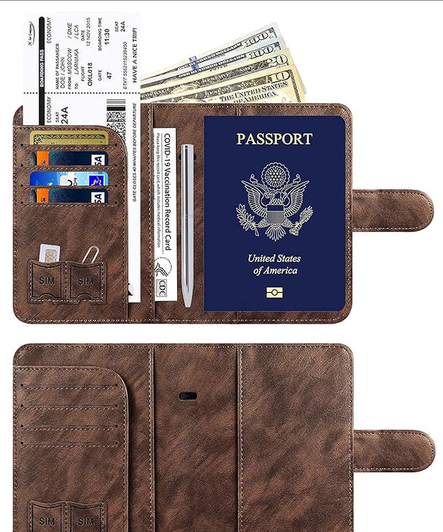 Airtag Passport Holder Cover Wallet Travel Essentials Leather Rfid Blocking Case Vacation Luggage Must Haves Travel Accessories for Men Women (117#Coffee)