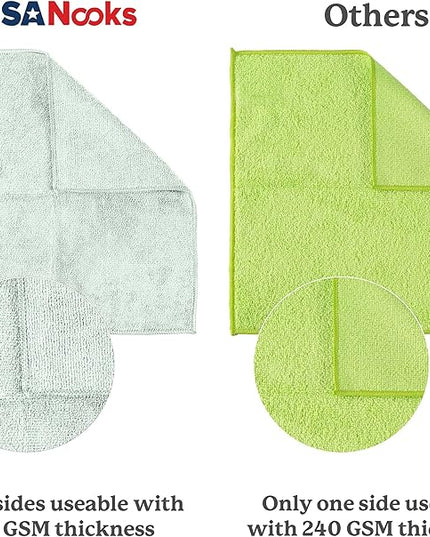 USANOOKS Microfiber Cleaning Cloth - Sea Green - 12Pcs (12.5x12.5 inch) High Performance - 1200 Washes, Ultra Absorbent Car Towel Traps Grime & Liquid for Streak-Free Mirror Shine - car Washing Cloth