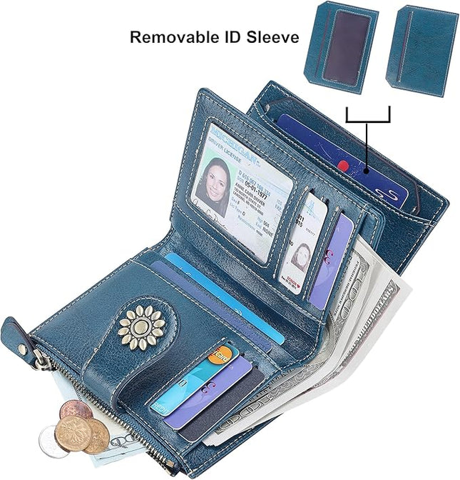 Lavemi Womens Leather Wallet Small Compact RFID Blocking Credit Card Case Purse with Zipper Pocket | Small, Compact, RFID Blocking, Zipper Pocket, Small, Compact