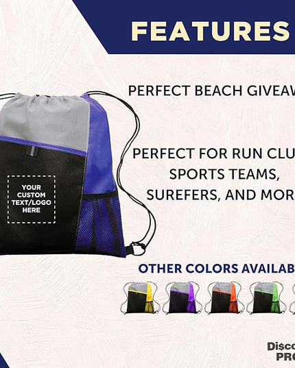 DISCOUNT PROMOS Custom Non-Woven Drawstring Backpacks Set of 10/50/100, Personalized Bulk Pack