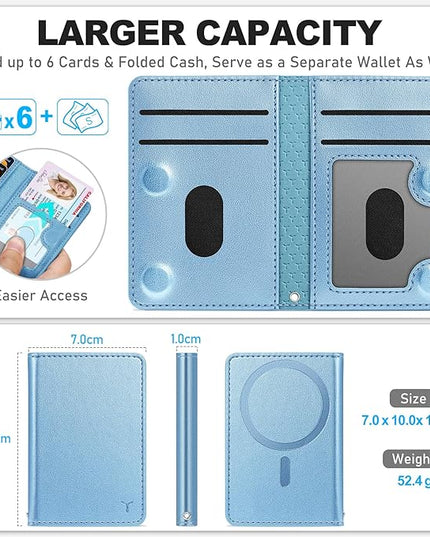 TUCCH for Magsafe Wallet with 6 Card Holders, RFID Blocking Clear ID Window PU Leather Men Women Folio Magnetic Phone Wallet for iPhone 17/16/15/14/13/12/Plus/Air/Pro/Pro Max Series, Pearly Light Blue