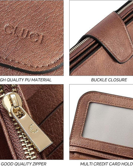 CLUCI Wallet For Women PU Leather RFID Blocking Womens Wallet Bifold Card Holder with ID Window Gifts for Women Birthday | RFID Blocking, Designer, Trifold, Card Holder, ID Window