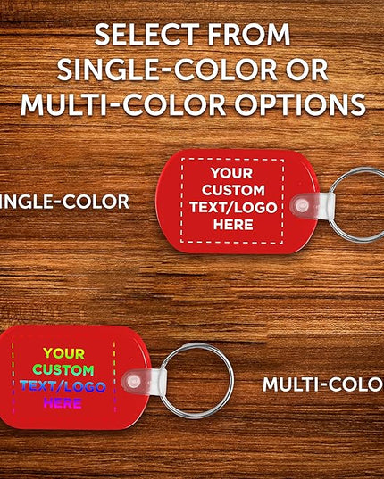 DISCOUNT PROMOS Tag Soft Plastic Keychains - 10 pack - Customizable Text, Logo - Small Key Tag Chain For Staying Organized - Rubber Key Ring Keychain – Red
