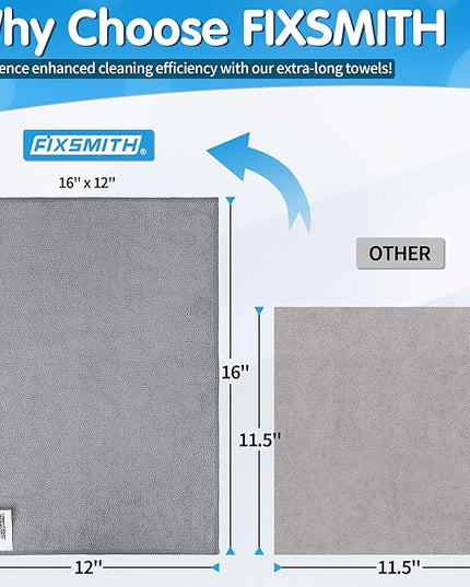 FIXSMITH Grey Microfiber Cleaning Cloth -Pack of 12, Highly Absorbent Cleaning Rags, 16"X12" All Purpose Cleaning Towels for Housekeeping, Kitchen, Car, Lint Free and Reusable Microfiber Towels