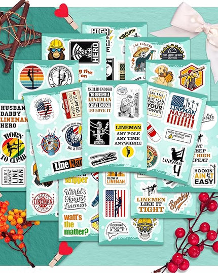100Pcs Lineman Stickers for Hard Hats, Funny, for Water Bottle - Lineman Party Supplies & Party Decorations - Hard Hat Stickers - Gift for Women & Men