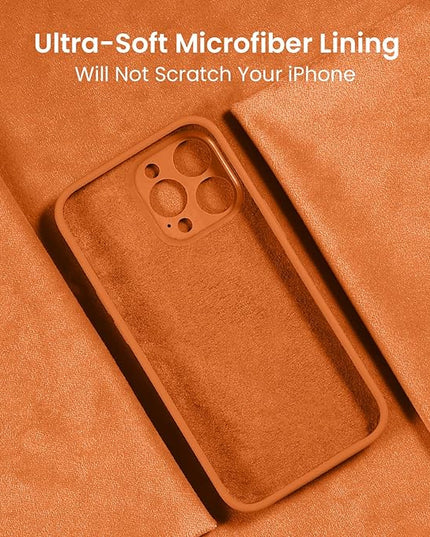 FireNova Designed for iPhone 15 Pro Max Case, Silicone Upgraded [Camera Protection] Phone Case with [2 Screen Protectors], Soft Anti-Scratch Microfiber Lining Inside, 6.7 inch, Kumquat