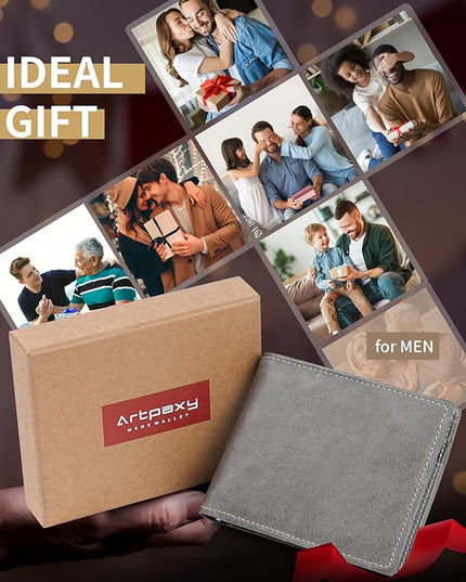 Artpaxy Mens Wallet Bifold Genuine Leather RFID Blocking Wallet for Men with 1 ID Windows 13 Card Holders 2 cash pockets 1 Gift Box