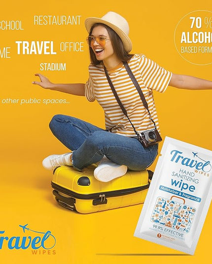 Hand Sanitizing Travel Wipes – 30ct Individually Wrapped | Fresh Citrus Scent, Moisturizing, 70% Alcohol Wipes | Travel, Home, Office, Daily Use | Made in USA