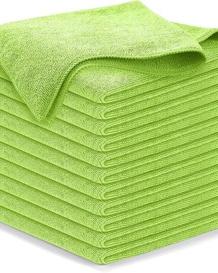 USANOOKS Microfiber Cleaning Cloth Light Green - 12 Pcs 12.5"x12.5" - High Performance - 1200 Washes, Ultra Absorbent Towels Weave Grime & Liquid for Streak-Free Mirror Shine - Car Washing Cloth