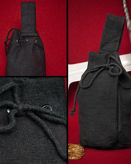 Mythrojan Drawstring Belt Pouch Renaissance Costume Accessories Jewelry Pouch Medieval Canvas Purse Viking Coin Waist Bag for LARP, Festivals, Renfaire, Reenactments - Black, 8" x 6.5"