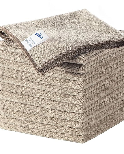 MR.SIGA Microfiber Cleaning Cloths, All-Purpose Surface Microfiber Towels, Streak Free Cleaning Rags, Pack of 12, Wheat, Size 32 x 32 cm(12.6 x 12.6 inch)