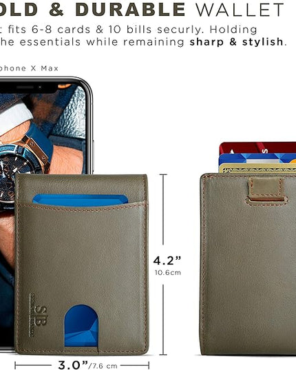 SERMAN BRANDS RFID Blocking Slim Bifold Genuine Leather Thin Minimalist Front Pocket Wallets for Men Billfold Wallet Men Gift