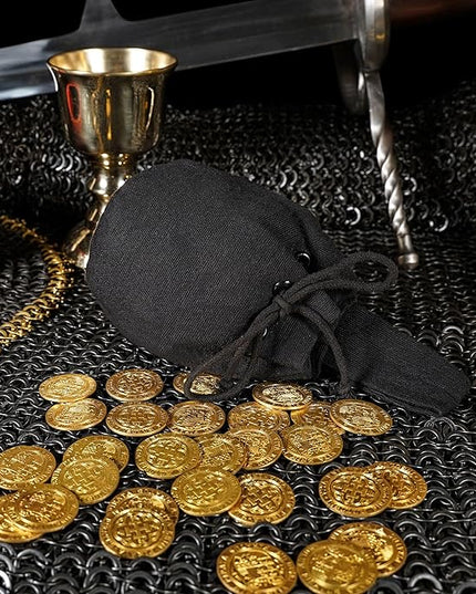 Mythrojan Canvas Drawstring Belt Pouch Medieval Renaissance Bag Costume Accessories Coin Purse Waist Purse - Black, 5" x 6"