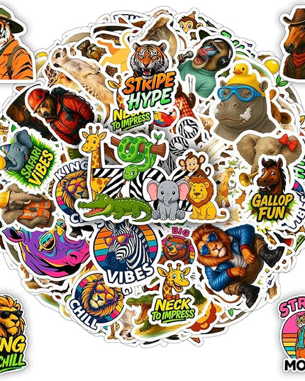 100 PCS Safari Animal Stickers Pack, Vinyl Decals of Wild Jungle Zoo Animals Lion Elephant Giraffe, Fun Gift for Teens Adults Students Laptop Bottle Scrapbook