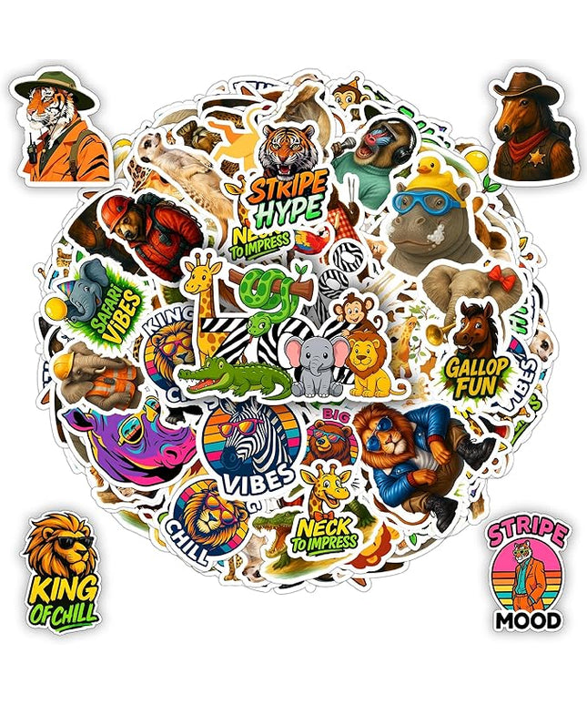 100 PCS Safari Animal Stickers Pack, Vinyl Decals of Wild Jungle Zoo Animals Lion Elephant Giraffe, Fun Gift for Teens Adults Students Laptop Bottle Scrapbook