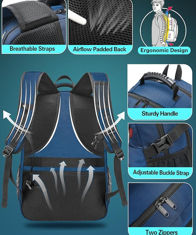 ProEtrade Travel Backpack, Extra Large Laptop Backpack School Business Anti Theft TSA Approved College Work Computer Bag Fits 17 Inch Laptop with USB Charging Port Bookbag for Women Men(Blue)