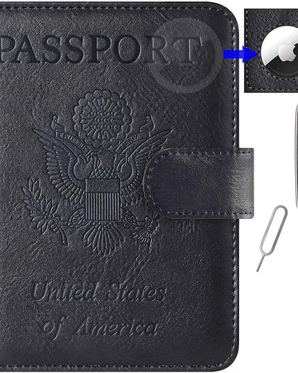 Airtag Passport Holder Cover Wallet Travel Essentials Leather RFID Blocking Case Vacation Luggage Must Haves Travel Accessories for Men Women (117#Black)
