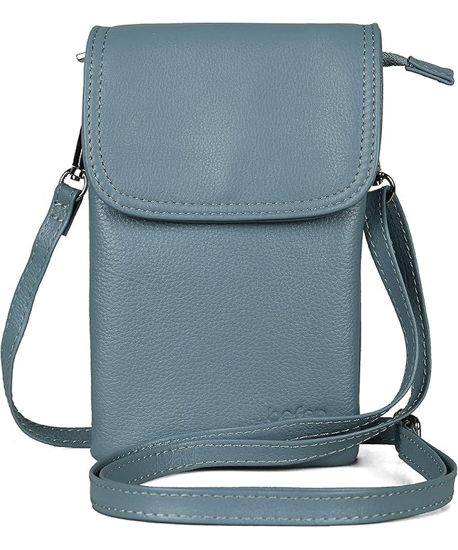 befen Genuine Leather Small Crossbody Bags for Women Cell Phone Bag Cross Body Purses,Silver Zipper
