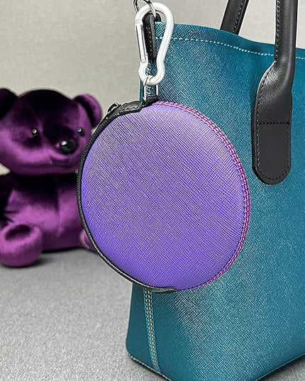 OneJoy Mini Round Coin Purse with Clip on, Lightweight Waterproof Zipper Pouch for Earbuds, Keys, Coins, Compact Travel Storage Case for Women & Men [ Purple ]
