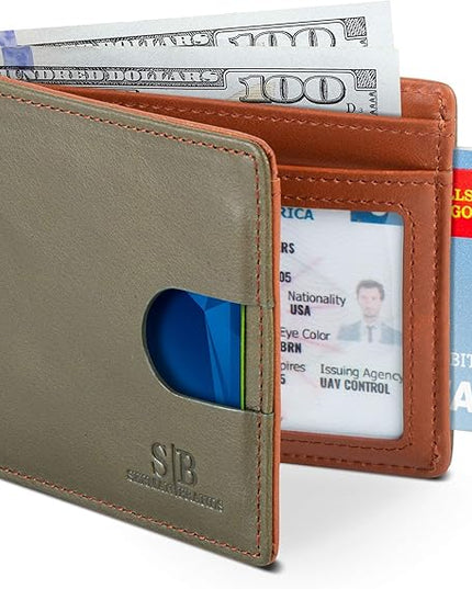 SERMAN BRANDS RFID Blocking Slim Bifold Genuine Leather Thin Minimalist Front Pocket Wallets for Men Billfold Wallet Men Gift