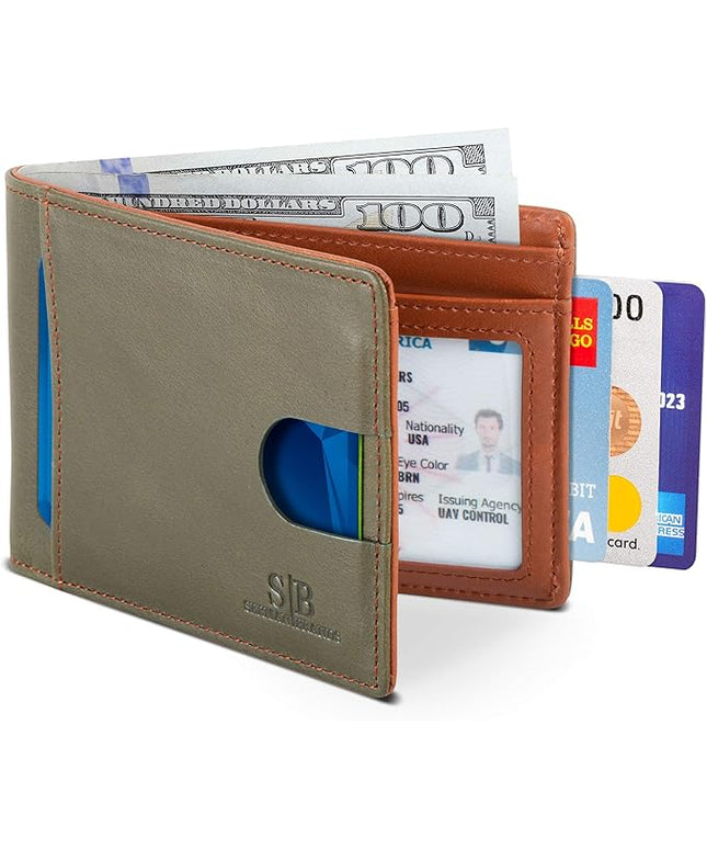 SERMAN BRANDS RFID Blocking Slim Bifold Genuine Leather Thin Minimalist Front Pocket Wallets for Men Billfold Wallet Men Gift