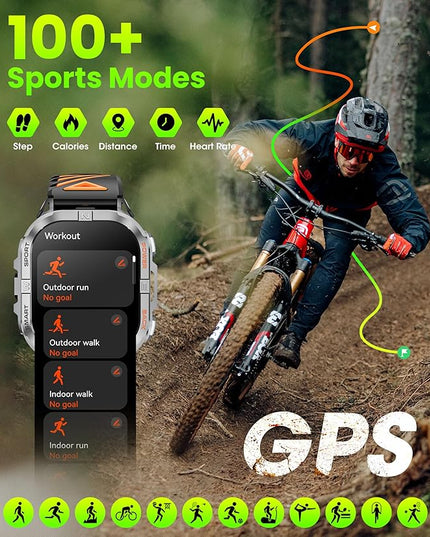 Military Smart Watch for Men Built-in GPS with LED Flashlight Compass, 2.13" AMOLED Tactical Smart Watches with Answer/Make Calls, 3ATM Waterproof Fitness Tracker for iPhone Android (Black)