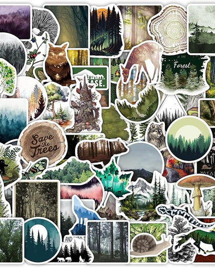 BulbaCraft 100Pcs Forest Stickers for Water Bottle and Laptop - Forest Party Supplies & Decorations, Waterproof Vinyl Decals, Nature and Tree Stickers, Gifts for Women & Men