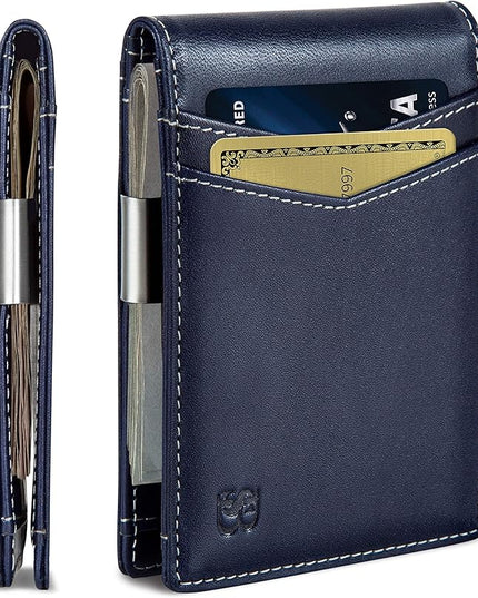 SERMAN BRANDS Money Clip Wallet - Mens Wallets slim Front Pocket RFID Blocking Card Holder Minimalist Mini Bifold