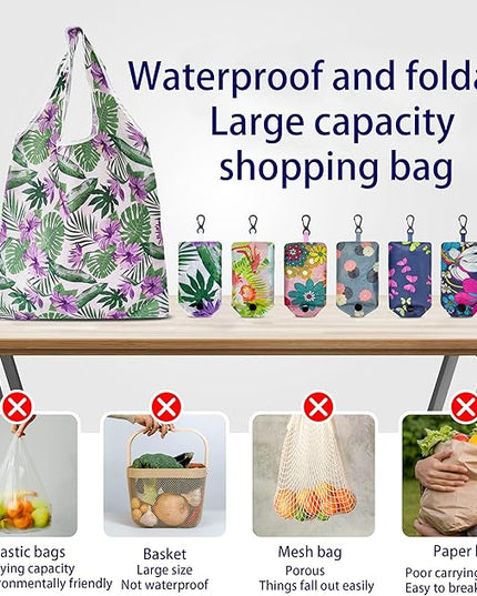 6 Pcs Reusable Shopping Bags, Foldable Grocery Bags in Pocket, Eco-friendly Travel Recycle Shopping Bags,Waterproof and Machine Washable, for Daily Shopping Supplies load