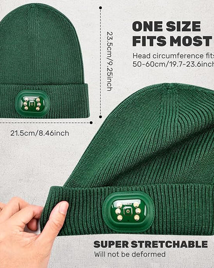 OKKLE Unisex LED Beanie with Light, USB Rechargeable Headlamp Hat, Winter Gifts for Men Women Husband Him Dark Green