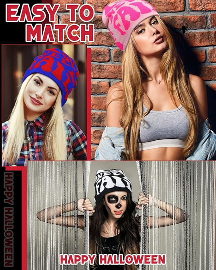 Toulite 12 Pieces Y2K Spider Web Beanie Gothic Graphic Beanies Outdoor Winter Warm Knitted Hat for Men Women
