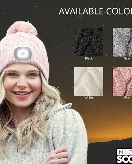 Night Scope Classic Rechargeable LED Warm Knit Beanie Head Light Hat Headlamp for Outdoor Activities