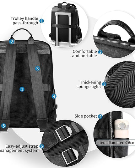 Large Black Leather Backpack for Men, Minimalist Luxury Executive Computer Backpack for Men, 17.3 Inch Genuine Leather Laptop Backpack for Travel Work Business