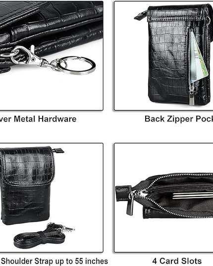 befen Genuine Leather Small Crossbody Bags for Women Cell Phone Bag Cross Body Purses,Silver Zipper