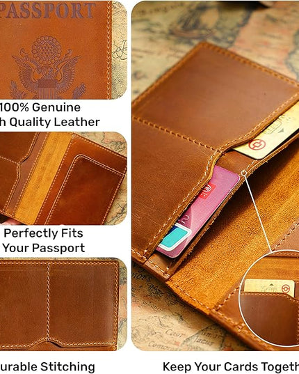 HIFA Leather Passport Holder, Handmade Passport Cover with Card and Ticket Slot - Genuine Leather, Elegant Design, Easy Access - Passport Case, Passport Wallet, Passport Holder