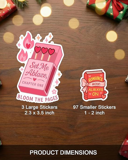100 Pcs Romance Book Stickers Bookish Aesthetic Sticker Vinyl Waterproof Decal Decore Laptop Water Bottle Scrapbook Hard Hat Bumper Birthday Gifts for Men Women Students