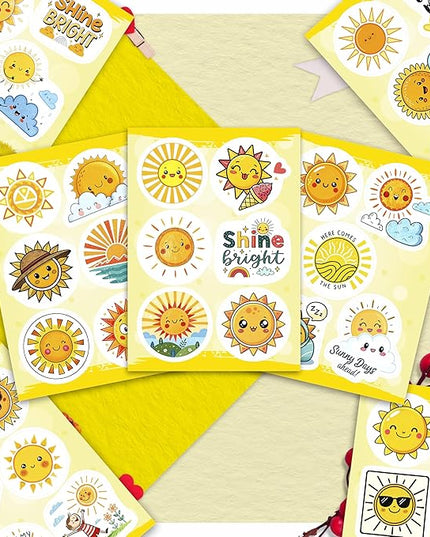100Pcs Small Sun Stickers and Decals -Sunshine Stickers for Water Bottle - Sun Party Supplies & Decorations - Sunshine Gifts - Gift for Women & Men